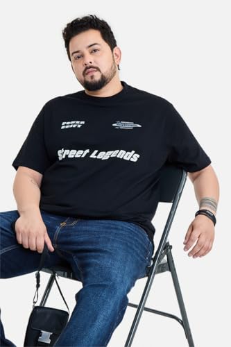 SNITCH Men's Plus Size T-Shirt | Street Legends Graphic Printed Streetwear Style | 100% Cotton Crew Neck & Short Sleeve Regular Fit Plus Size Men's Clothing for Urban Fashion Black