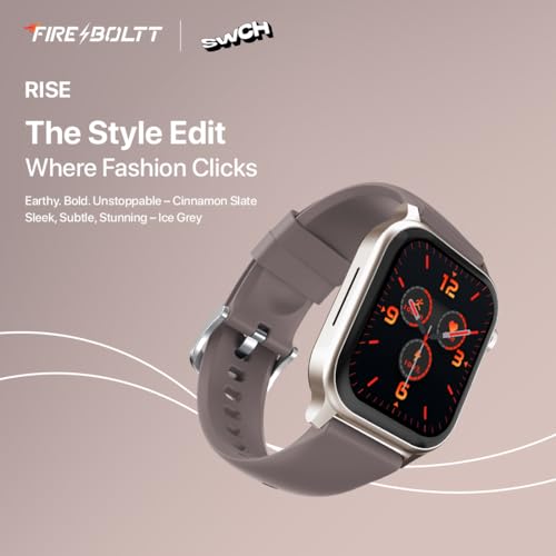Fire-Boltt Rise Smart Watch, 1.85" HD Display, Metal Body with Bluetooth Calling, Rotating Crown, AI Voice Assistant, 120 Sports Modes, Neon UI, SpO2 & Heart Rate Monitoring (Cinnamon Slate)