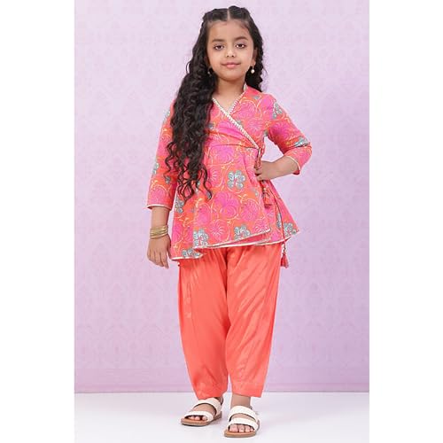 Biba Girls Cotton Flared Printed Suit Set(KW5045E_9_Orange)