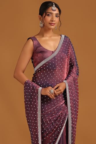 Soch Womens Purple Fendy Organza Embellished Saree With Stone Work