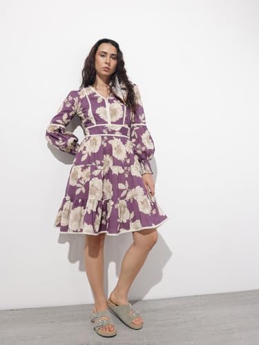 Divena Purple V-Neck Midi Cotton Dress-DK2313