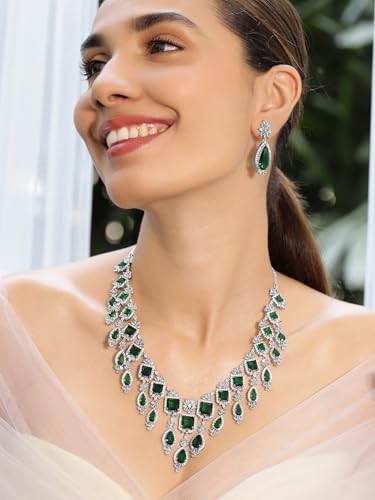 Rubans Womens Rhodium-Plated Stone Studded Necklace Earrings