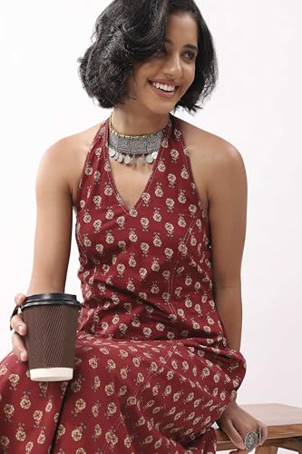 Biba Nxt Women Maroon Cotton Printed A Line Dress_30