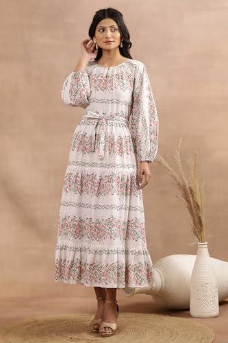 W for Woman White Floral Print Cotton A-Line Dress_24FEW11364-810682_XS