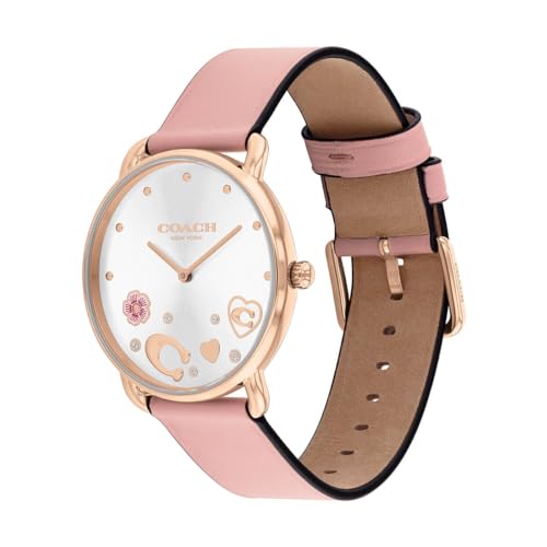 Coach Elliot Qtz Basic Silver White Round Dial Women's Watch|Blush Calfskin Material|Blush Calfskin Color Band - 14504295