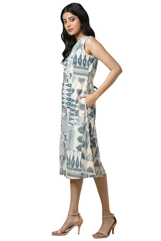 Soch Womens Beige Cotton Slub Abstract Print Dress