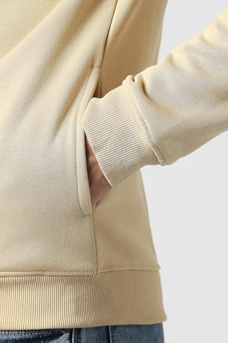 Men Beige Solid Hooded Neck Sweatshirt