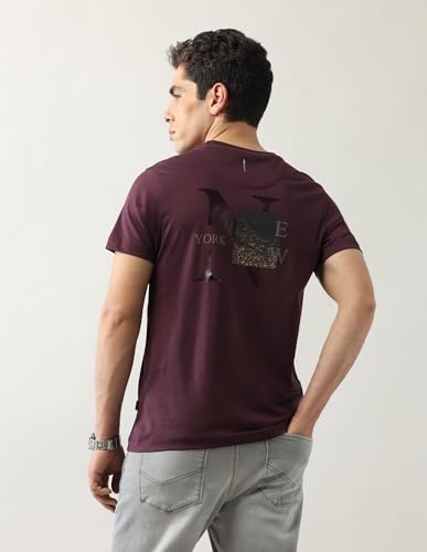 Arrow New York Men's Regular Fit T-Shirt (ANAJTS3123_Purple