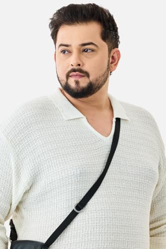 SNITCH Men Plus Size Tshirt | Textured Knit Design with Relaxed Fit | Premium Cotton Blend Fabric & Full Sleeve Pullover | Casual Wear for Everyday Comfort | White
