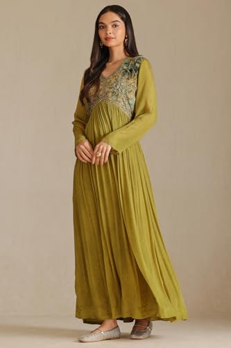 Soch Women's Chinon Maxi Dress (RSD-CWS5KU61334_Olive