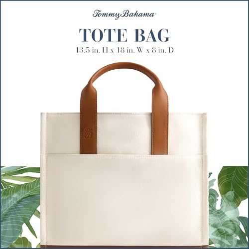 Tommy Bahama Women's Tote Bag, Medium Travel Purse Handbag with Adjustable Shoulder Strap and Leather Trim, Natural, Medium, Tommy Bahama Women's Tote Bag, Medium Canvas Travel Purse Handbag With