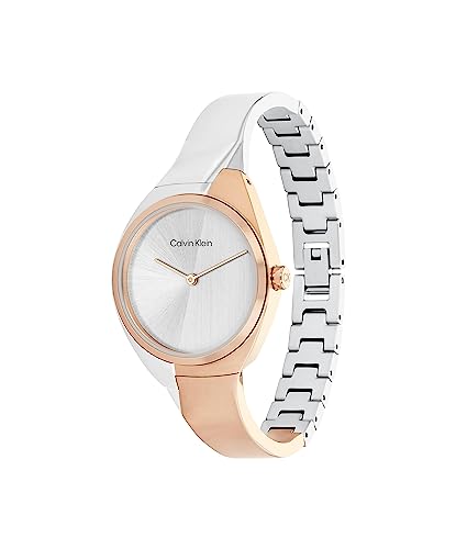 CALVIN KLEIN Charming Qtz Basic Slim Silver White Special Dial Women's Watch|Two Tone Stainless Steel Material|Silver Color Band - 25200237