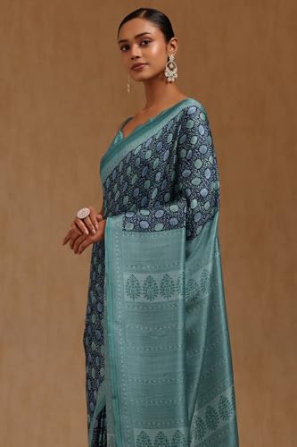 Soch Womens Teal Art Silk Floral Print Saree