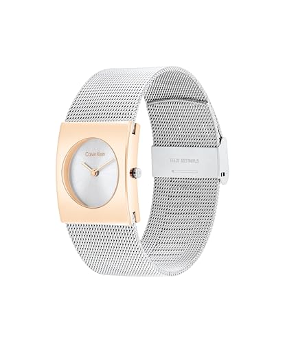 Calvin Klein Ck Pulse Qtz Basic Slim Silver White Rectangle Dial Women's Watch|Stainless Steel Material|Multi Color Band - 25100063