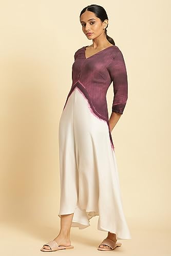 W for Woman Women's Rayon Purple and White Placement Print Asymmetrical Dress Ankle Length 23FEW18770-120815_Grape Juice