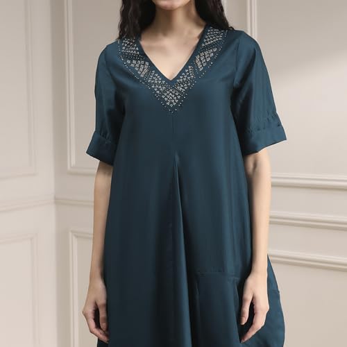 Biba Women's Viscose Blend Kurta Set (STNCL30037AW25TEL_Teal Blue