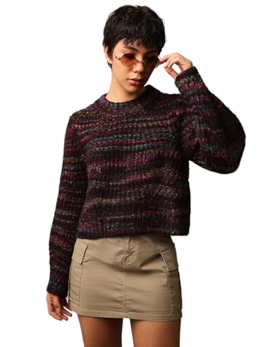 ONLY Women's Acrylic Blend Round Neck Pullover Sweater (15259443- Black