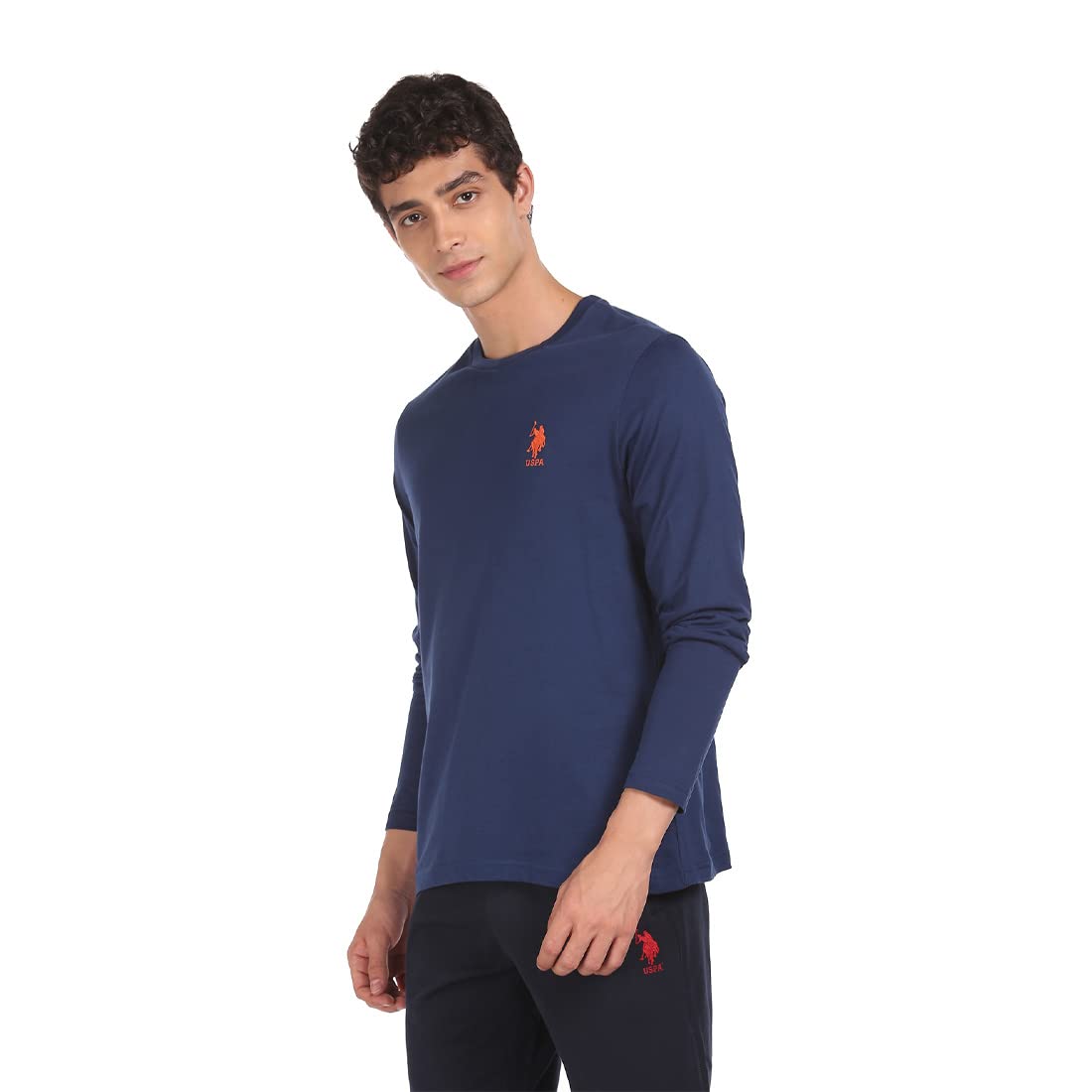 U.S. POLO ASSN. Men Pure Cotton Long Sleeve Solid I693 Regular Fit T-Shirt - Pack of 1 (Mid Blue L)