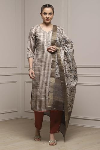 Biba Women Green Silk Blend Printed Unstitched Suit Set_FREE SIZE