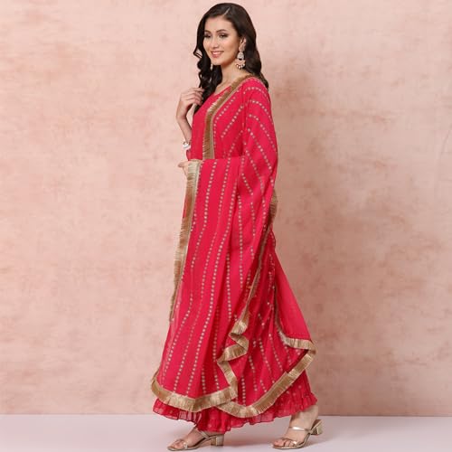 Rangriti Women Polyester Printed Suit Set (RSKASSORTED15955_Pink_S)