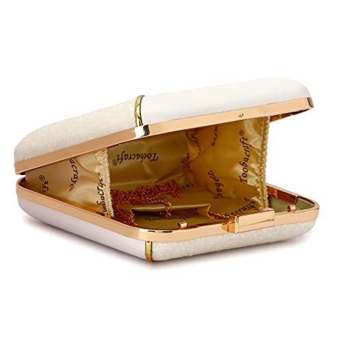 TOOBA Handicraft Hand Embroidered Box Clutch Bag Purse for Bridal, Casual, Wedding Bag for Women & Girls (White Dual)