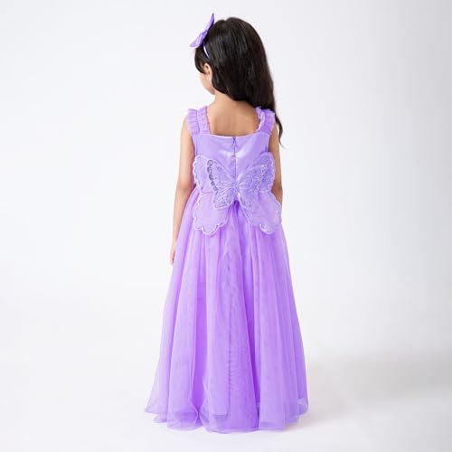 Hopscotch Girls Purple Sleeveless 3D Butterfly Applique Ruffled Gown for Age (5-6 Years)