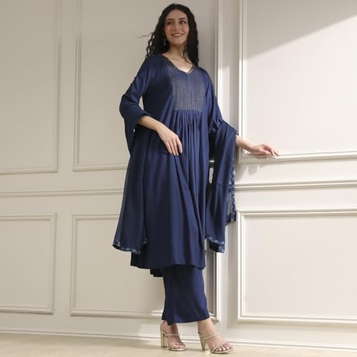 Biba Women's Rayon Kurta Set (SKDVINWIN30842AW25BLU_Blue