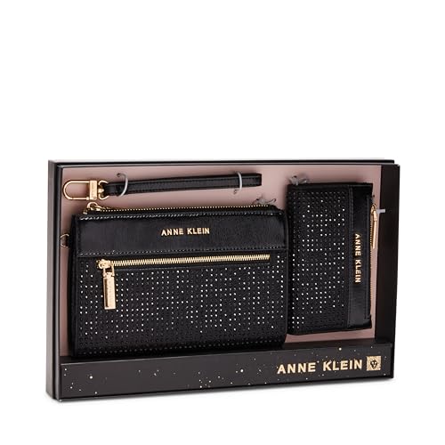 Anne Klein AK 2 Piece Gift Set with Rhinestone Zip Clutch and Card case, Black, One Size, Ak 2 Piece Gift Set With Rhinestone Zip Clutch and Card Case