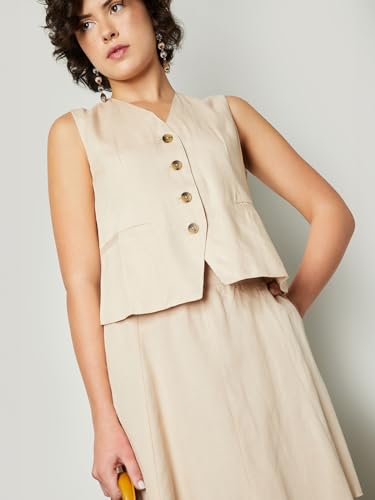 Max URB_N Women Solid Waistcoat (Cream_20)