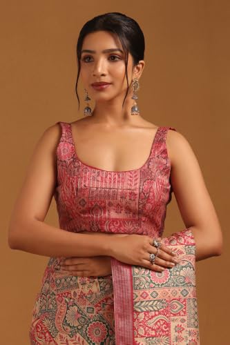 Soch Womens Pink Tussar Botanical Saree