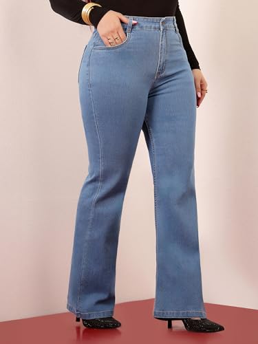 Miss Chase A+ Women's Bootcut High Rise Regular Stretchable Denim Jeans (APSS23DEN12-53-362-40, Ice Blue, 40)