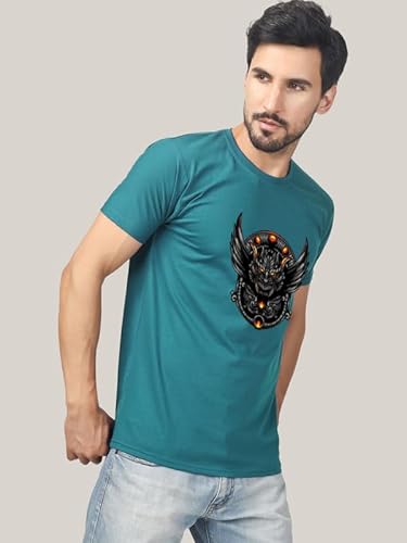 T-70 Men's Printed Half Sleeves Round Neck Poly-Cotton T-Shirt | Color - Peacock Green | Size - S