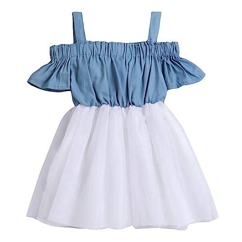 Hopscotch Girls Cotton Solid Cold-Shoulder Sleeves A-Line Knee Length Casual Dresses In Blue Color For Ages 3-4 Years (EWE-3113584)