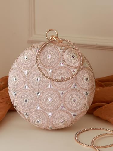 THE TAN CLAN Inaara Round Clutches for women Purses Luxury Evening Handbags for ladies with Detachable Handle