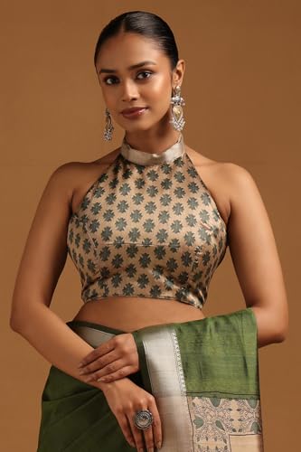 Soch Womens Green Tussar Kalamkari Printed Saree