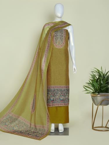 SALWAR STUDIO Chanderi Silk Embellished Unstitched Dress Material (3 Pc)