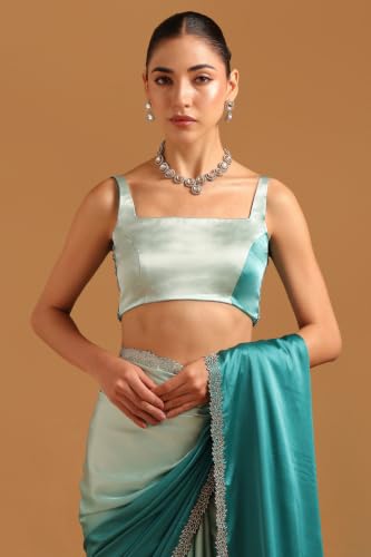 Soch Womens Teal Satin Ombre Saree