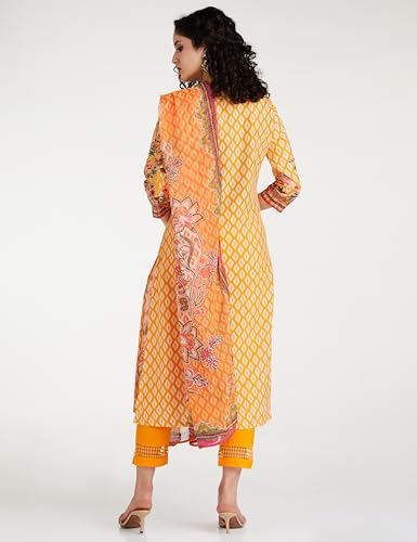BIBA Cotton Women's Printed Narrow Salwar Kurta Dupatta(Skdikat Bag7483_Yellow_34)
