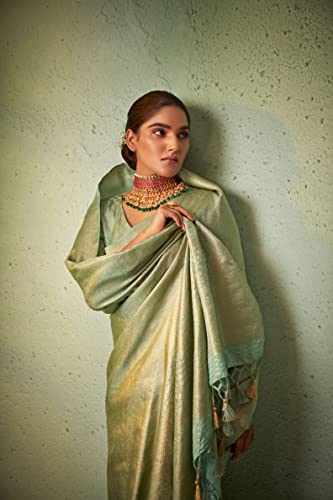 Vardha Women's Kanchipuram Art Silk Saree with Unstitched Blouse Piece - Gold Zari Woven Work Sarees for Wedding (Asya Vol.4_562)