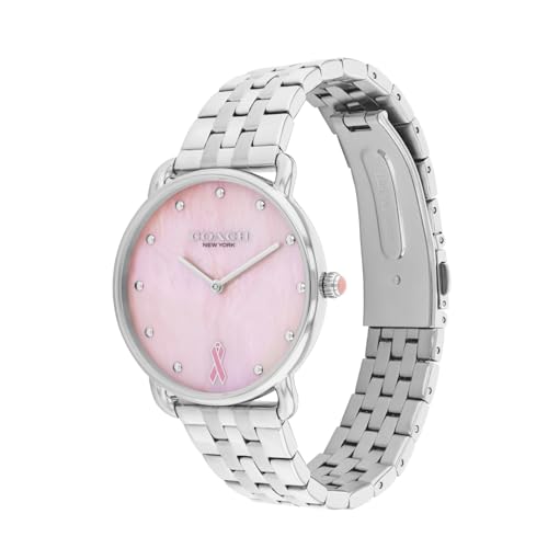 Coach Elliot Qtz Basic Pink Mother of Pearl Round Dial Women's Watch|Stainless Steel Material|Silver Color Band - 14504372
