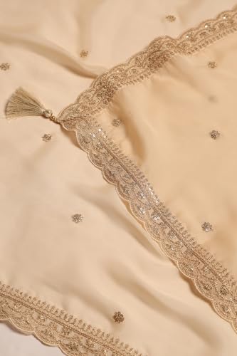 Soch Womens Beige Brocade Ethnic Motifs Salwar Suit With Sequins