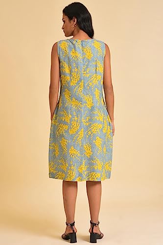 W for Woman Women's Cotton Blue and Yellow Abstract Print Western Dress Above The Knee 23FEW18818-810328