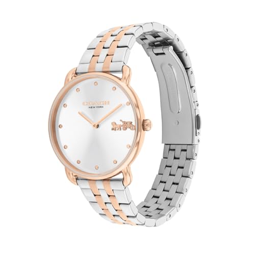Coach Elliot Qtz Basic Silver White Round Dial Women's Analog Watch|Ionic Plated Rose Gold Steel Material|Gold Color Band - 14504293