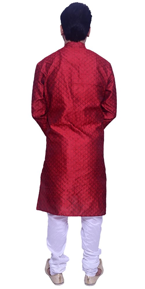 Om Shubh Mangalam Men's Booti Jacquard Red Kurta White Pajama For Wedding