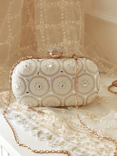 THE TAN CLAN Inaara Oval Clutches for women Purses Luxury Evening Handbags for ladies with Detachable Handle