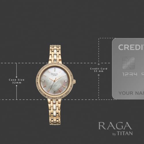 Titan Raga Spotlight 2.0 Quartz Analog 3Hands Display Silver Dial Rose Gold Color Strap Watch for Women - 95424WM01