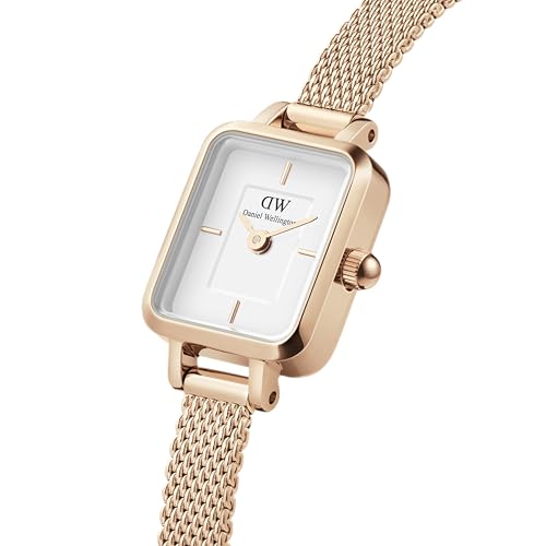 Daniel Wellington Quadro Analog Watch for Women with White Square Dial & Rose Gold Stainless Steel Bracelet Band Water Resistant Women's Wrist Watches - DW00100727K