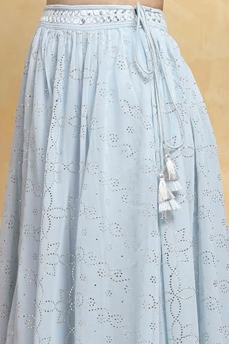 Biba Girls Blue Polyester Embroidered Kalidar Lehenga Set_10-11Y
