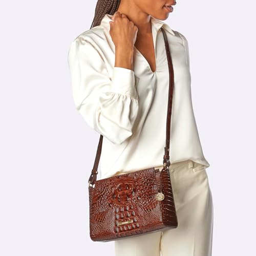Brahmin Hillary Women's Brown Leather Crossbody Satchel with Adjustable Strap & Interior Organizer Pockets