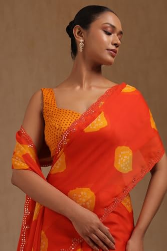 Soch Womens Orange Georgette Bandhani Print Saree With Sequins